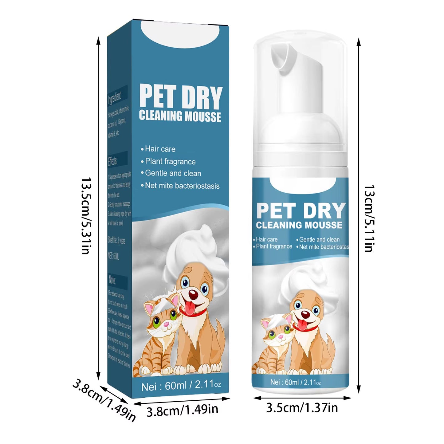 Pet Dry Shampoo Foam Waterless Cleansing for Puppies Odor Eliminator 60Ml Dog Show Accessories High Quality Fast Shipping