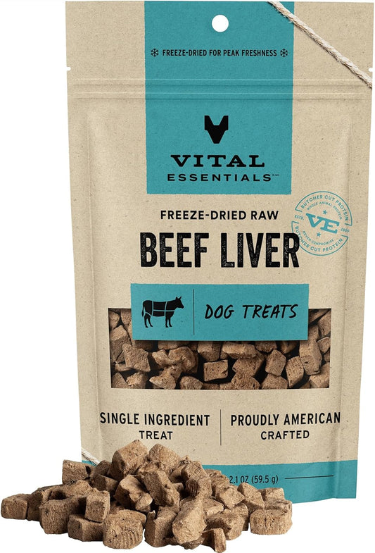 Freeze Dried Raw Single Ingredient Dog Treats, Beef Liver, 2.1 Oz | Premium Quality High Protein Training Treats | Grain Free, Gluten Free, Filler Free