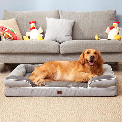 Orthopedic Dog Beds for Extra Large Dogs, Waterproof Memory Foam XL Dog Bed with Sides, Non-Slip and Egg-Crate Foam Big Dog Couch Bed with Washable Removable Cover, Grey