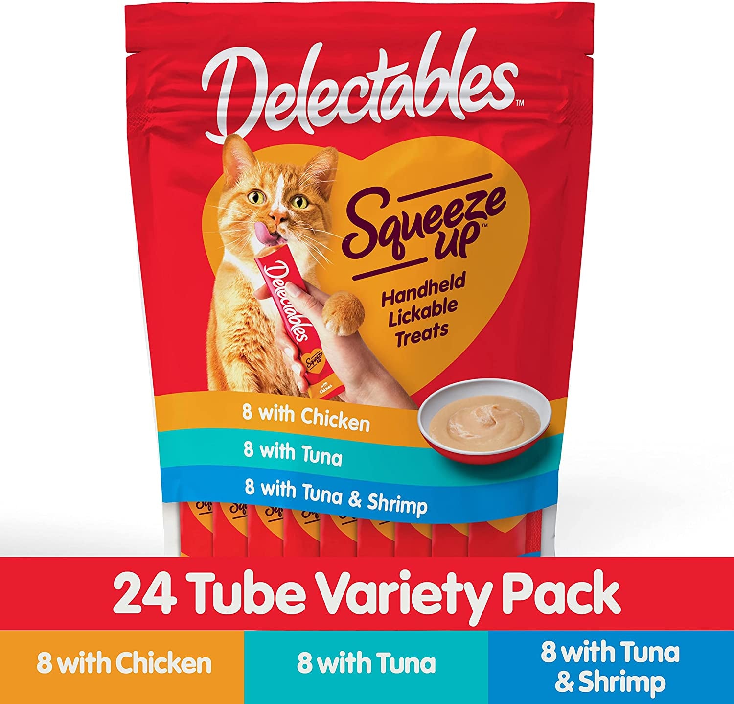 Delectables Squeeze up Interactive Lickable Wet Cat Treats for Adult & Senior Cats, Tuna & Shrimp, 24 Count, 12 Ounces