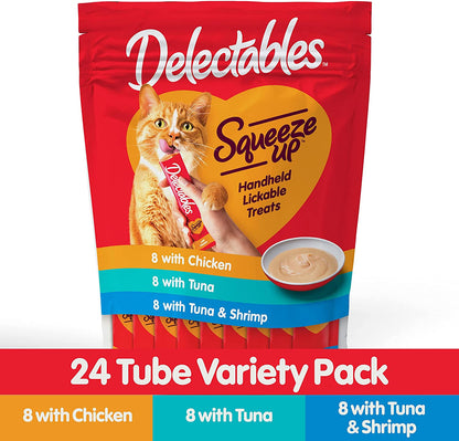 Delectables Squeeze up Interactive Lickable Wet Cat Treats for Adult & Senior Cats, Tuna & Shrimp, 24 Count, 12 Ounces