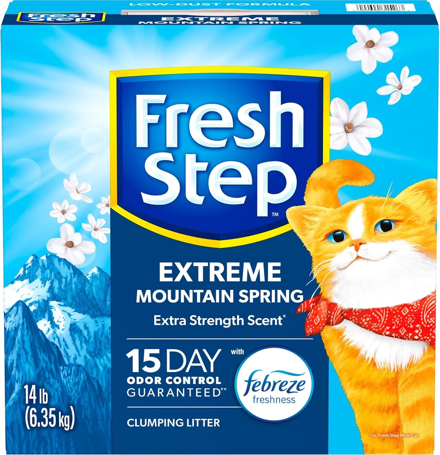 Extreme Clumping Litter with Febreze Freshness, Mountain Spring Scent Clumping Cat Litter with Guaranteed Odor Control, 14 Lb. Box