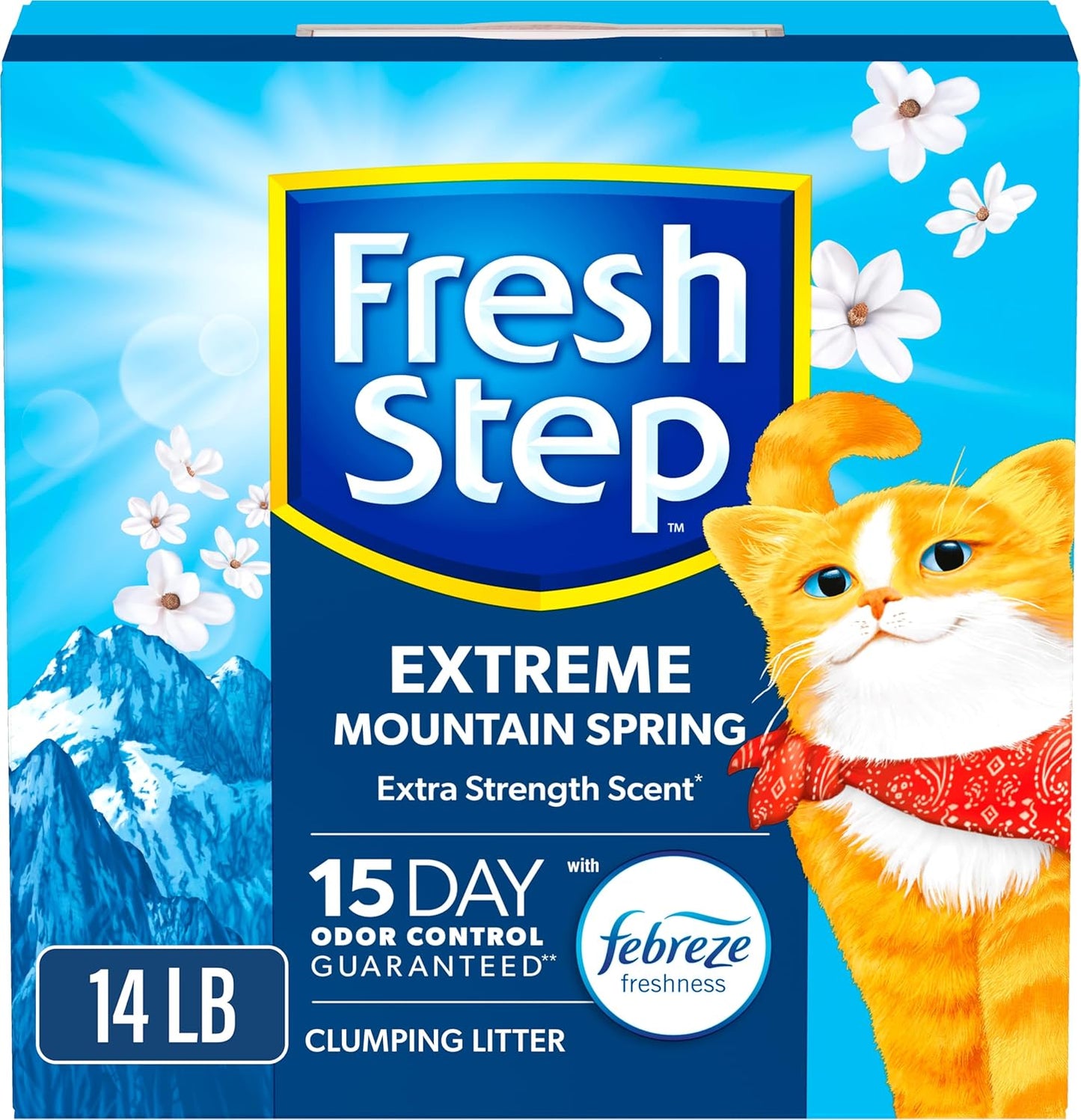 Extreme Clumping Litter with Febreze Freshness, Mountain Spring Scent Clumping Cat Litter with Guaranteed Odor Control, 14 Lb. Box