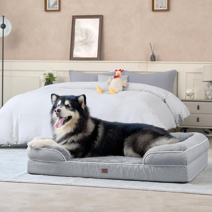 Orthopedic Dog Beds for Extra Large Dogs, Waterproof Memory Foam XL Dog Bed with Sides, Non-Slip and Egg-Crate Foam Big Dog Couch Bed with Washable Removable Cover, Grey