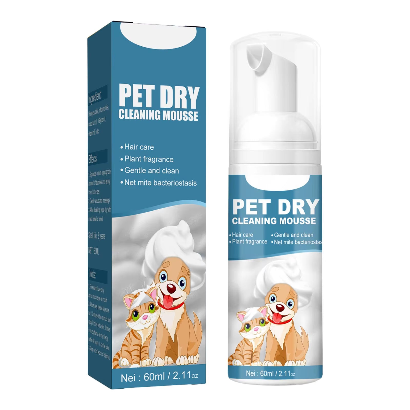 Pet Dry Shampoo Foam Waterless Cleansing for Puppies Odor Eliminator 60Ml Dog Show Accessories High Quality Fast Shipping