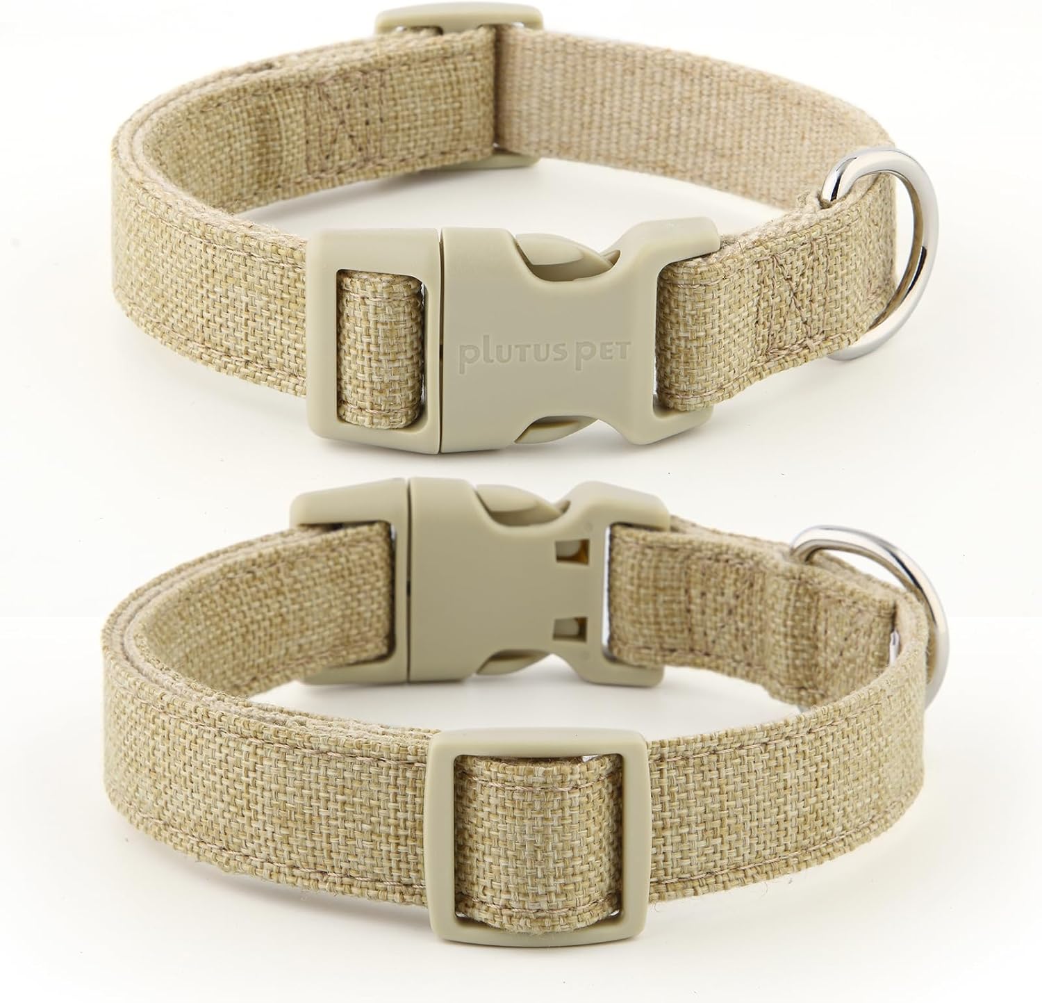 Cotton Hemp Dog Collar and Leash Set, Adjustable Collar for Small, Medium, and Large Dogs, Heavy Duty and Soft on Skin, Khaki, S