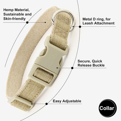 Cotton Hemp Dog Collar and Leash Set, Adjustable Collar for Small, Medium, and Large Dogs, Heavy Duty and Soft on Skin, Khaki, S