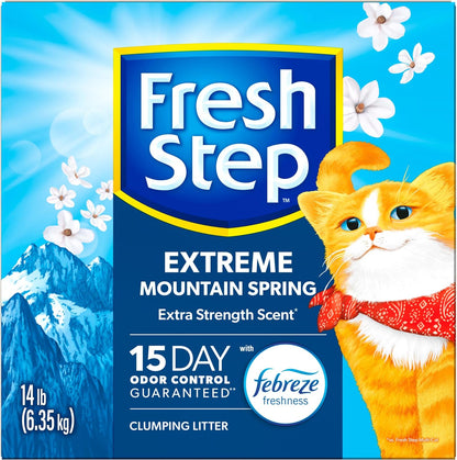 Extreme Clumping Litter with Febreze Freshness, Mountain Spring Scent Clumping Cat Litter with Guaranteed Odor Control, 14 Lb. Box