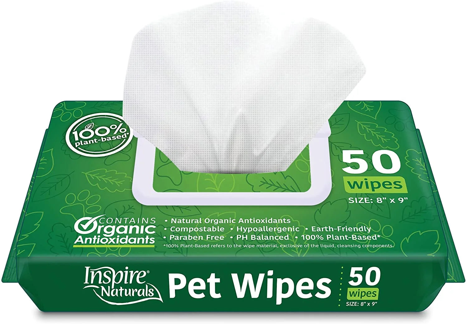 Naturals Pet Wipes 100% Natural Plant Based with Organic Antioxidants, Dog Wipes Cleaning Deodorizing Cat Wipes | Dog Bath Dog Ear Wipes | Dog Wipes for Paws and Butt (50Ct - 1 Pack)