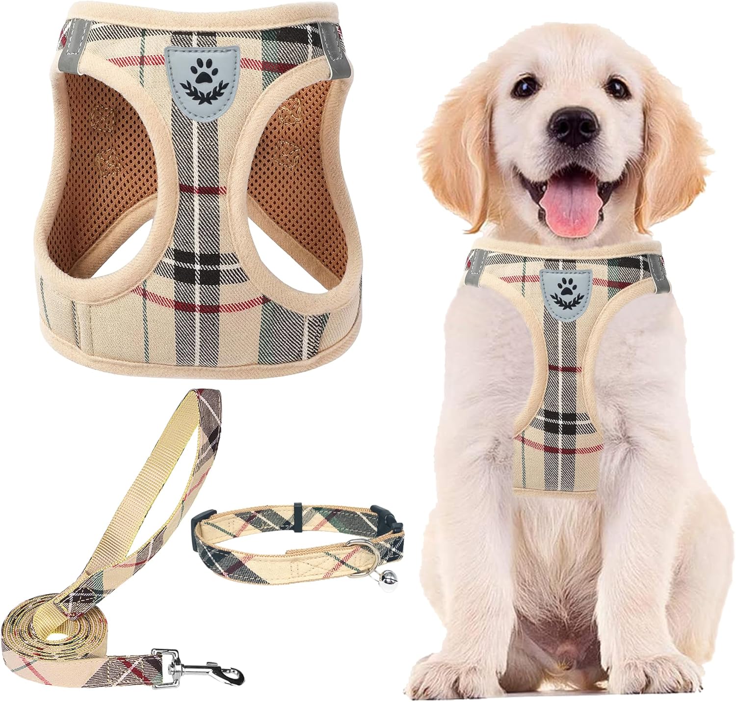 Adjustable Dog Harness Collar and Leash Set (Small & Medium Dogs For Outdoor Walking, Running, Soft Padded Reflective Vest)