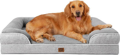 Orthopedic Dog Beds for Extra Large Dogs, Waterproof Memory Foam XL Dog Bed with Sides, Non-Slip and Egg-Crate Foam Big Dog Couch Bed with Washable Removable Cover, Grey