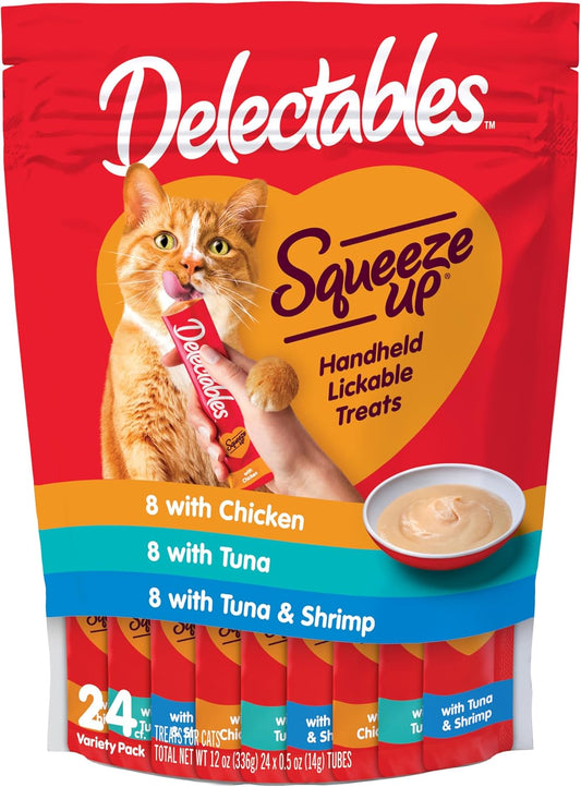 Delectables Squeeze up Interactive Lickable Wet Cat Treats for Adult & Senior Cats, Tuna & Shrimp, 24 Count, 12 Ounces