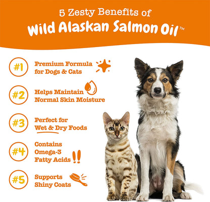 Wild Alaskan Salmon Oil Formula for Dogs & Cats - Omega 3 Skin & Coat Support - Liquid Food Supplement for Pets - Natural EPA + DHA Fatty Acids for Joint Function, Immune & Heart Health 8.5Oz