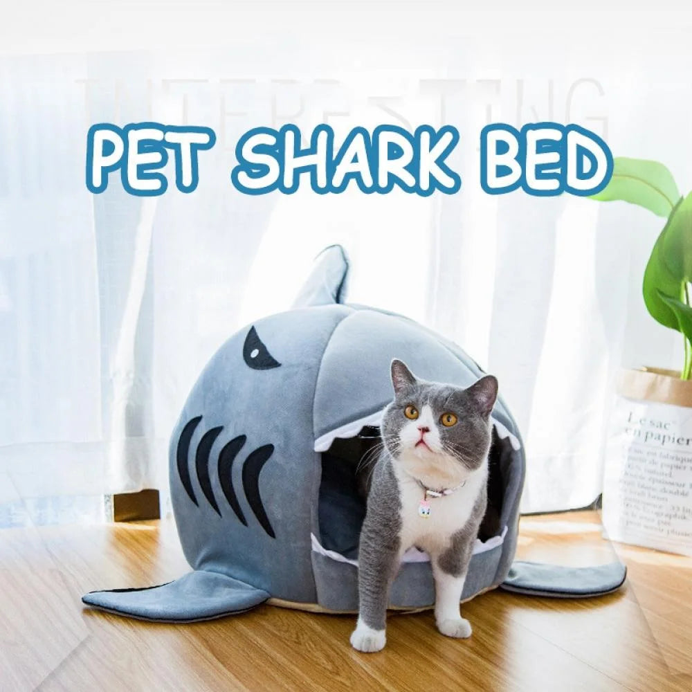 Pet Beds Small Shark Design Warm Cotton Dog Bed with Non-Slip Bottom, Grey