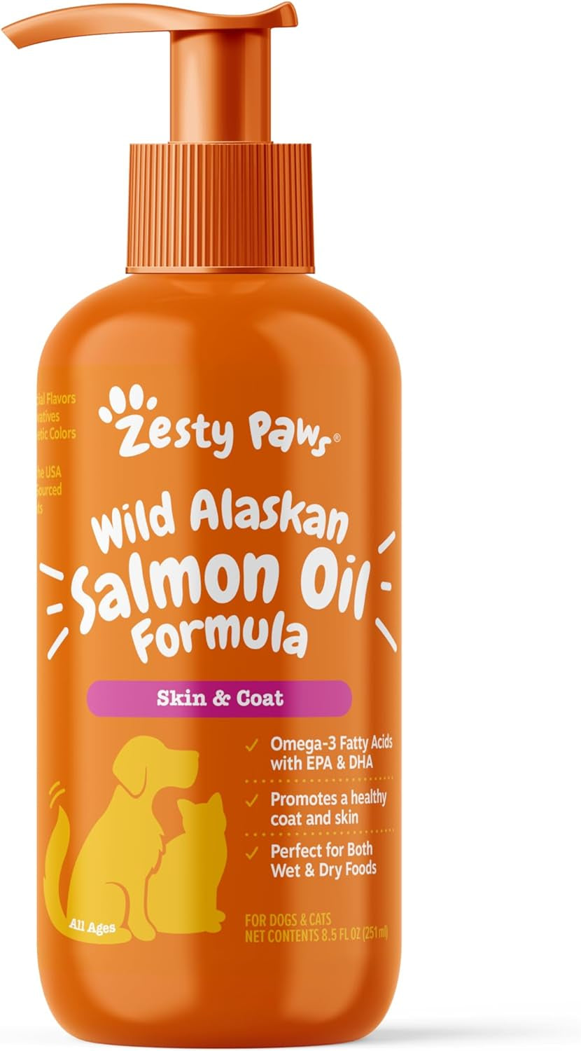 Wild Alaskan Salmon Oil Formula for Dogs & Cats - Omega 3 Skin & Coat Support - Liquid Food Supplement for Pets - Natural EPA + DHA Fatty Acids for Joint Function, Immune & Heart Health 8.5Oz