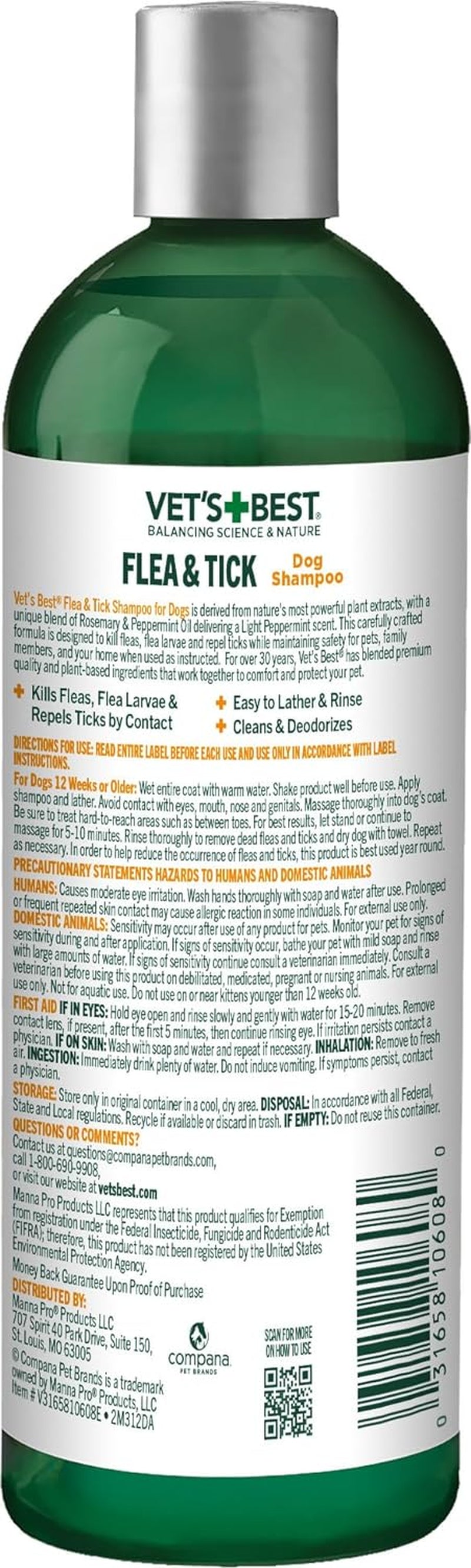 Vet’S Best Flea and Tick Advanced Strength Dog Shampoo - Dog Flea and Tick Treatment - Plant-Based Formula - Certified Natural Oils - 12 Oz