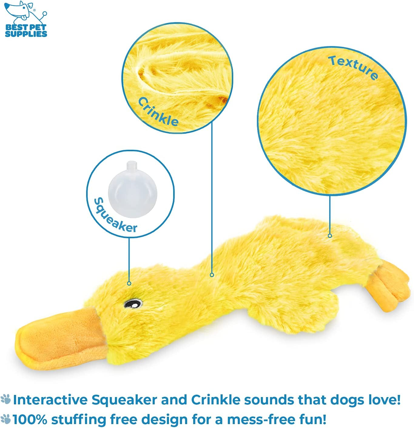 Crinkle Dog Toy for Small, Medium, and Large Breeds, Cute No Stuffing Duck with Soft Squeaker, Fun for Indoor Puppies and Senior Pups, Plush No Mess Chew and Play - Yellow